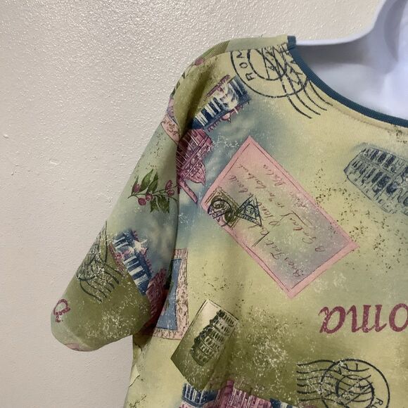 Vintage Y2K Fairy Grunge Green Rome Roma Vacation Graphic Rhinestone T Shirt XL - Picture 8 of 12